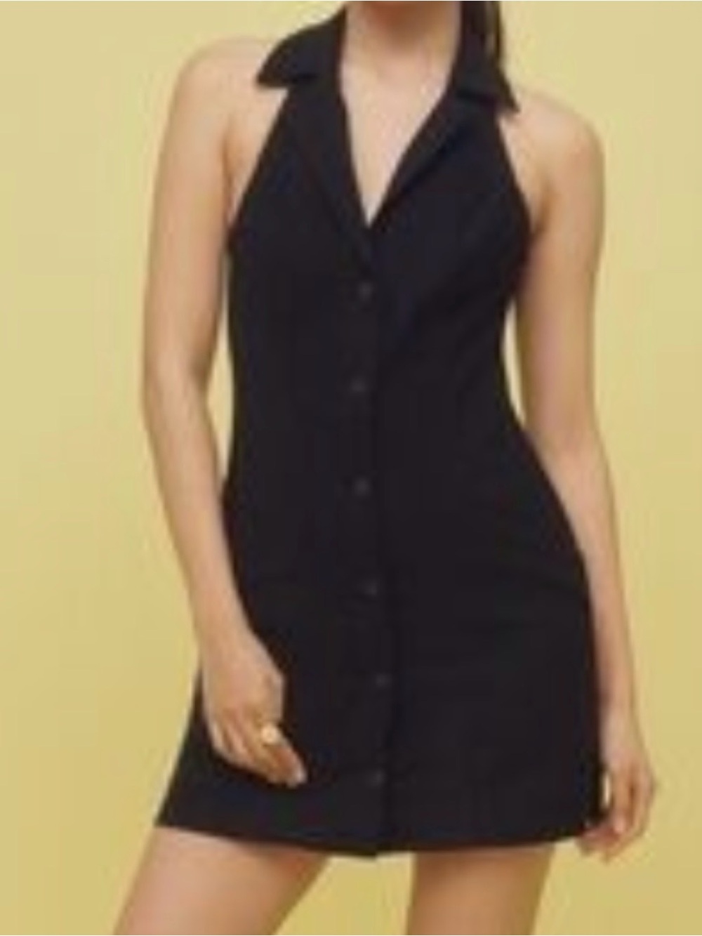 Anthropologie Black Halter Button-Front Mini Dress